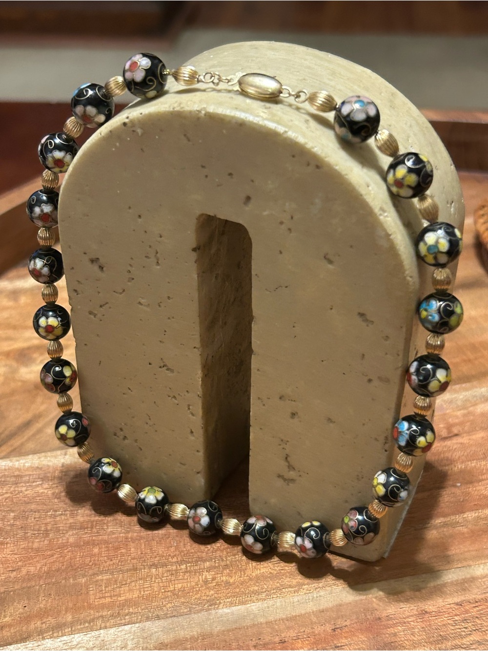 RARE Vintage 14k gold Floral Cloisonné Bead Necklace 36.87g solid gold necklace